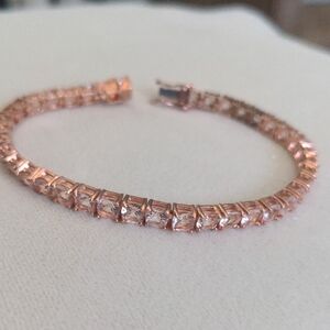 New Rose Gold Over Sterling Silver Morganite Tennis Bracelet, 7 1/4" Long, Boxed